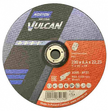  Круг шлифовальный A30S-230x6.4X22.2 мм T27 Norton Vulcan INOX купить