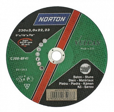  Круг отрезной по камню C30R 230X3.0X22.23 мм T41 Norton Vulcan купить